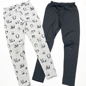 Cat & Jack girls panda print leggings + Poof! Girl black fleece lined leggings